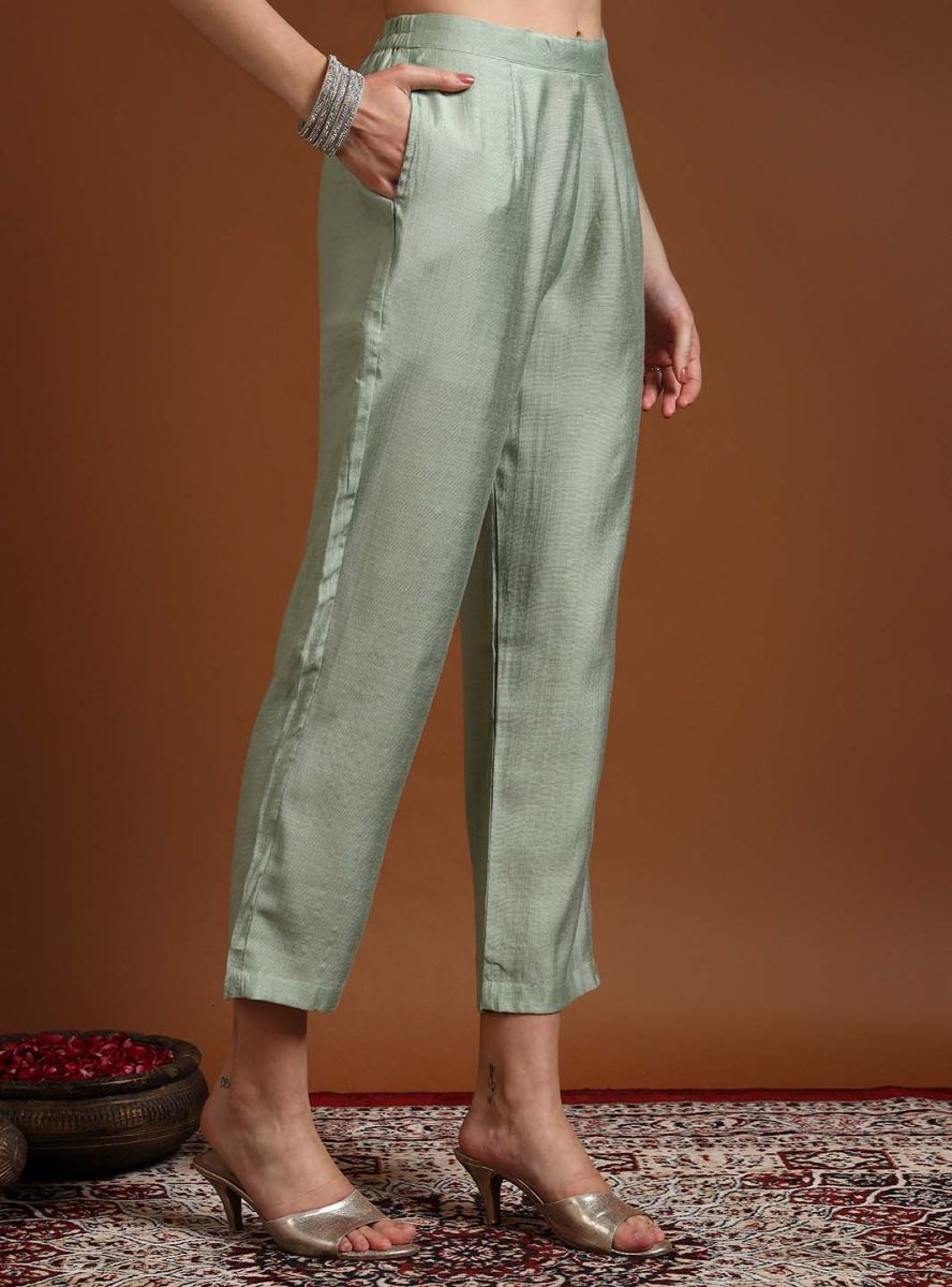 Aqua V - neckline A - Line Kurta Set with Lace Embroidery & Dupatta - Mahukaa