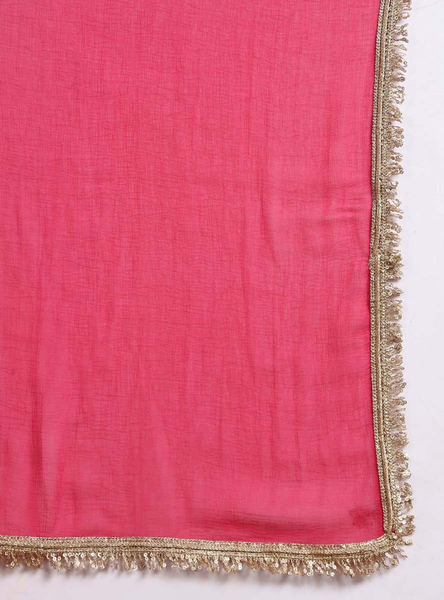 Aqua V - neckline A - Line Kurta Set with Lace Embroidery & Dupatta - Mahukaa