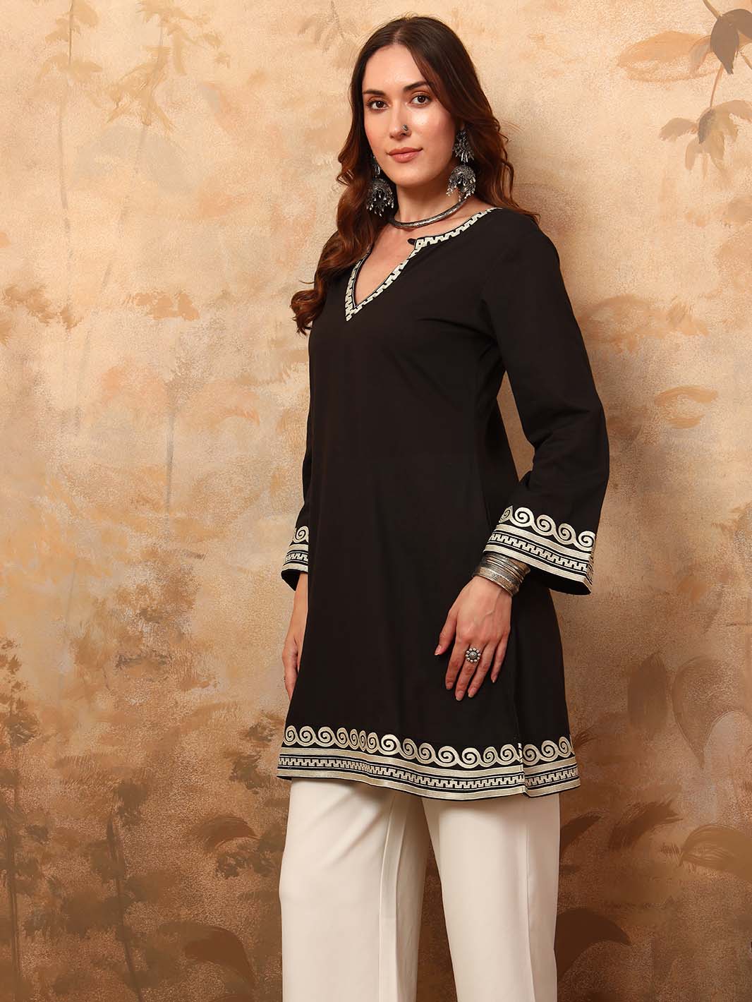Black Embroidered A - Line Mini Flared Dress - Mahukaa