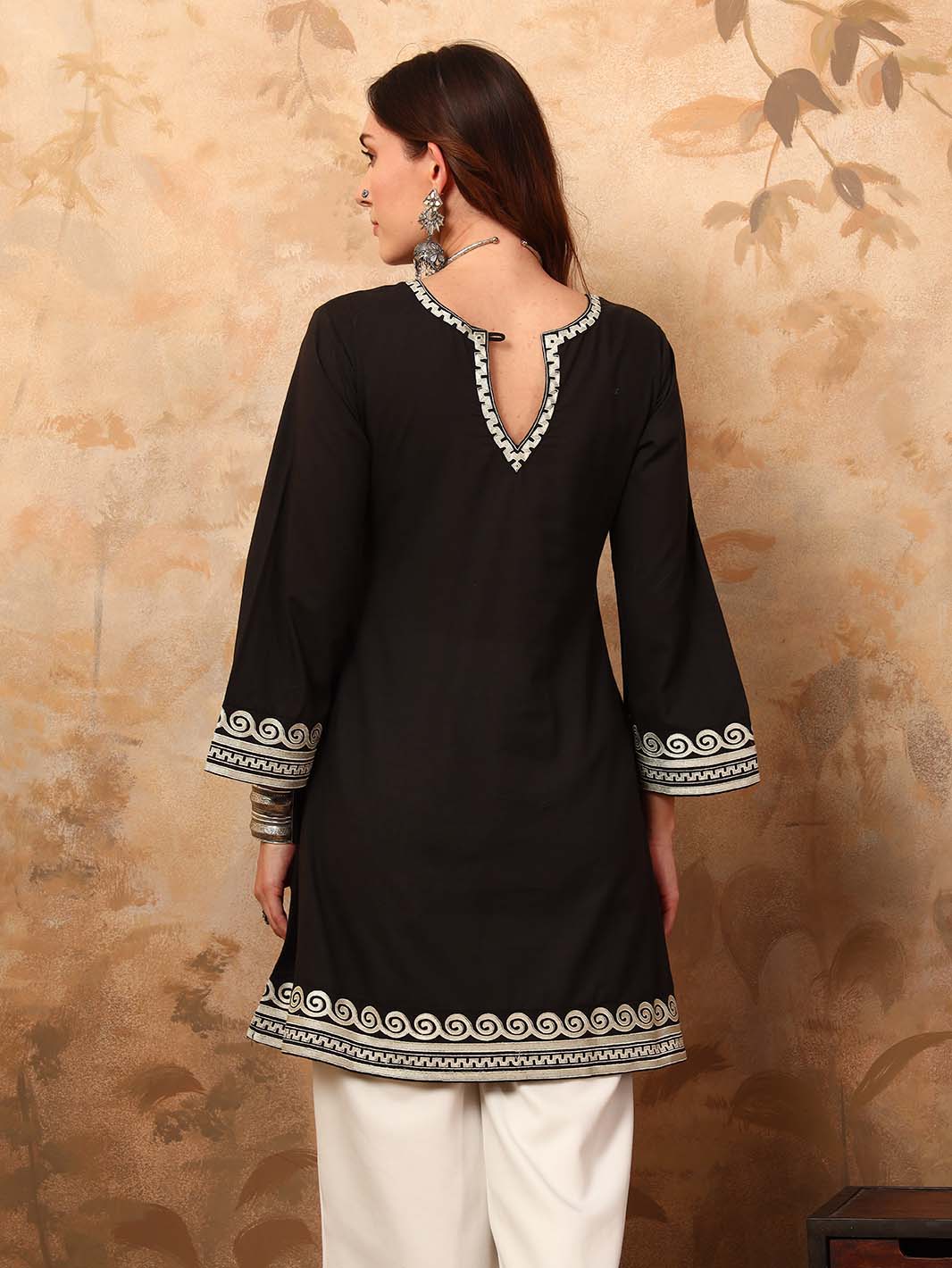 Black Embroidered A - Line Mini Flared Dress - Mahukaa