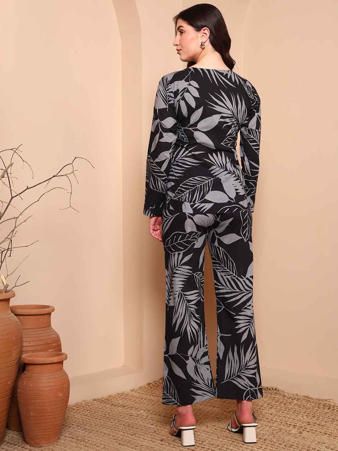 Black Floral Co - ord Set in Pure Cotton - Mahukaa