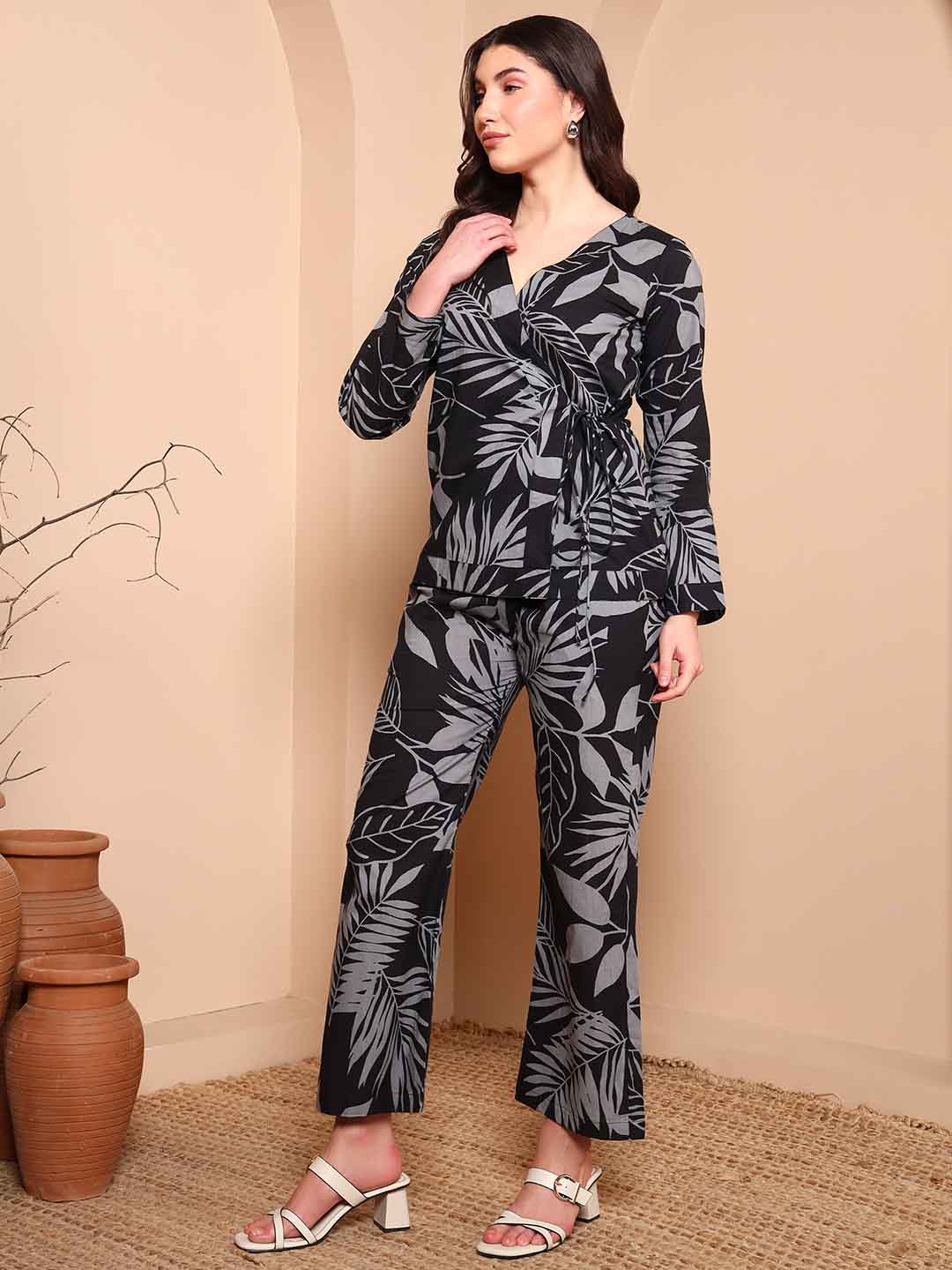 Black Floral Co - ord Set in Pure Cotton - Mahukaa