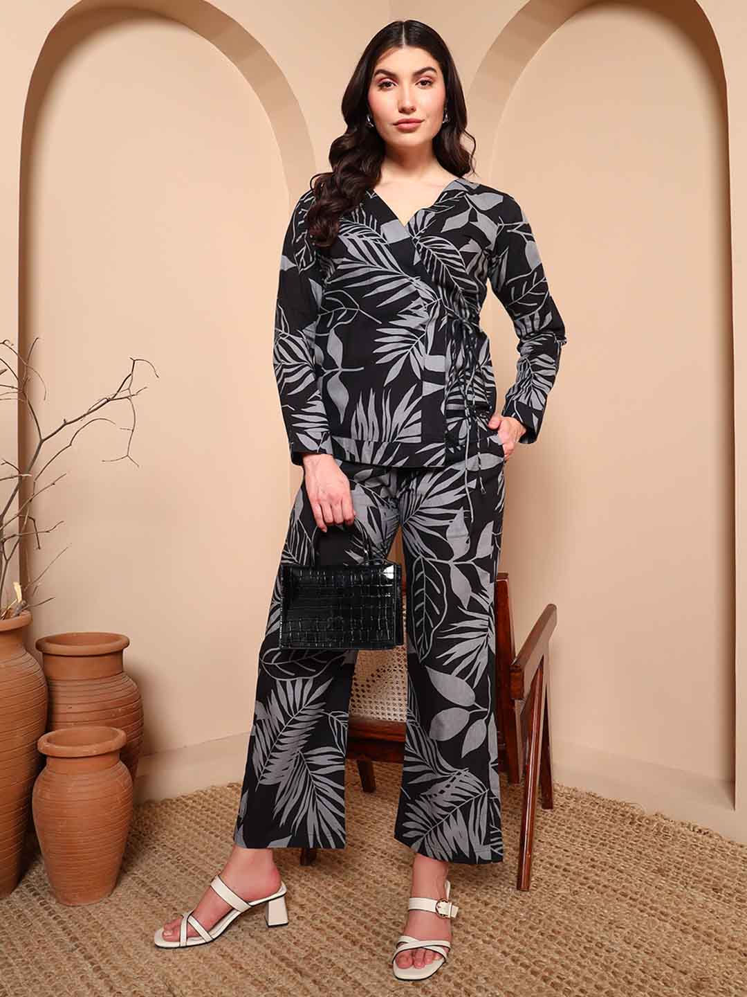 Black Floral Co - ord Set in Pure Cotton - Mahukaa