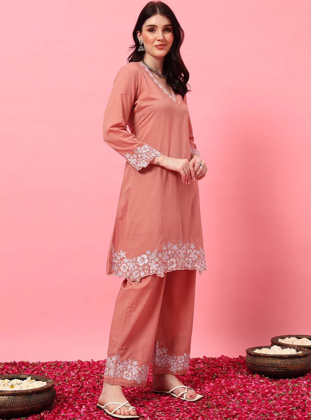 Blush Pink Embroidered Co - ord Set - Mahukaa