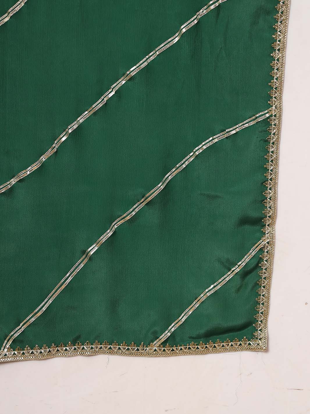 Bottle Green Gota Detailed Kurta Sharara Set with Dupatta - Mahukaa