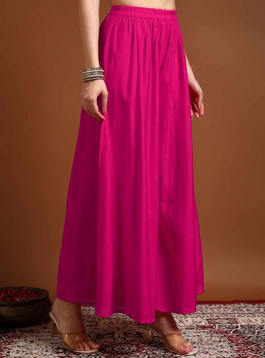 fuschia pink sequins embroidered sharara set with dupatta - Mahukaa