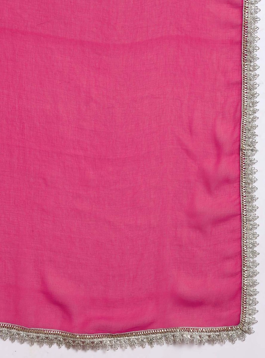 fuschia pink sequins embroidered sharara set with dupatta - Mahukaa
