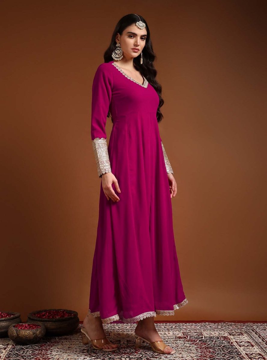 Fushcia pink anarkali set with dupatta - Mahukaa