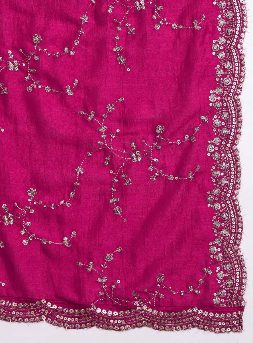 Fushcia pink anarkali set with dupatta - Mahukaa