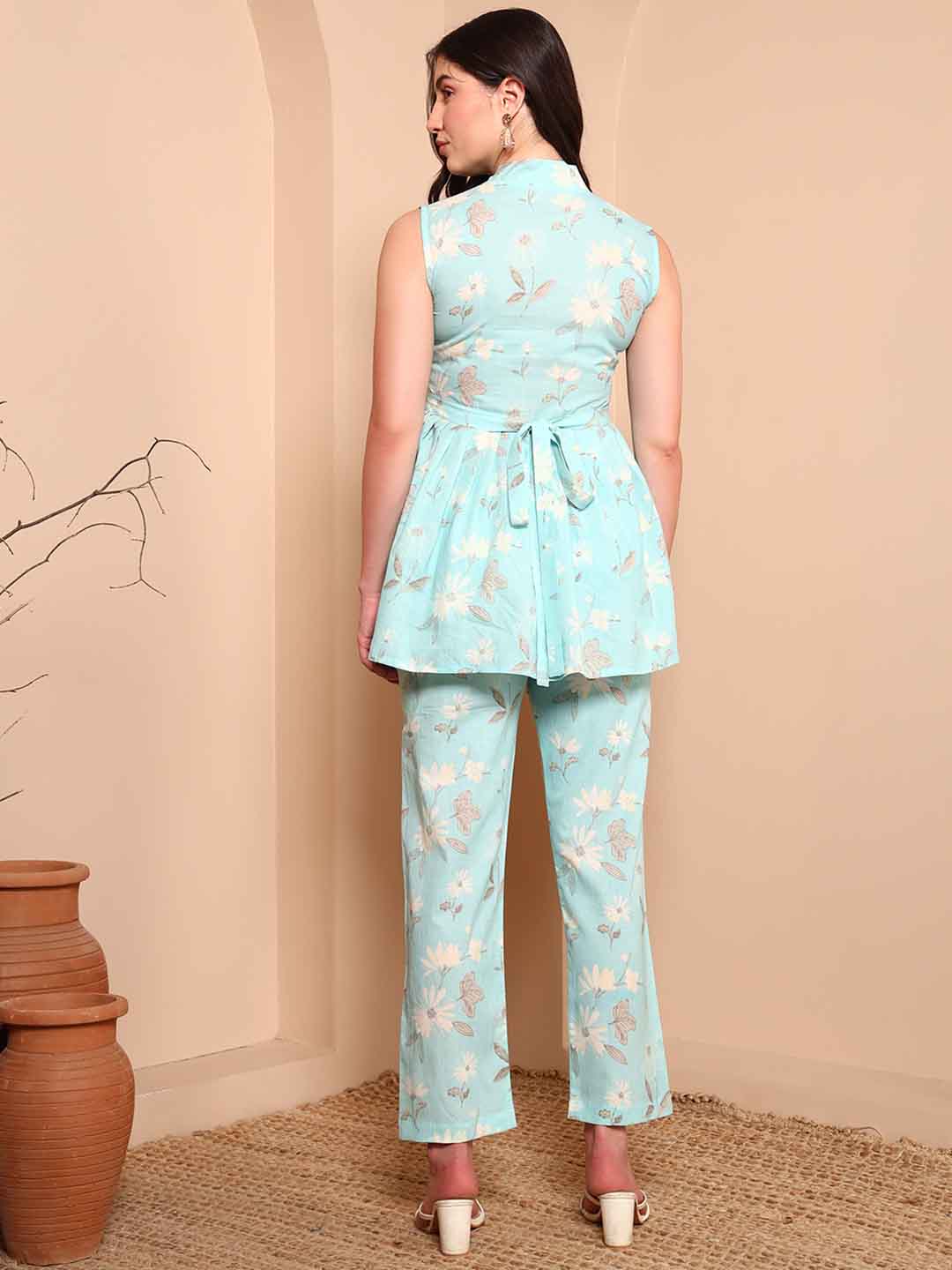 Light Blue Floral A - Line Co - ord Set - Mahukaa