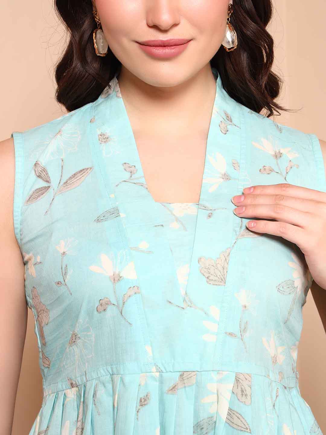 Light Blue Floral A - Line Co - ord Set - Mahukaa