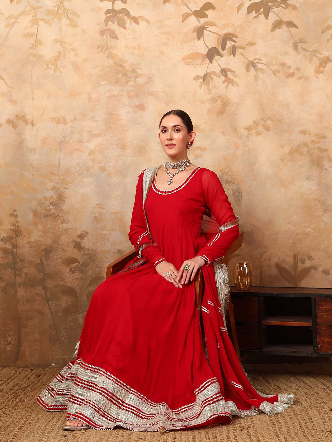 Maroon Anarkali Kurta Set With Georgette Dupatta - Mahukaa