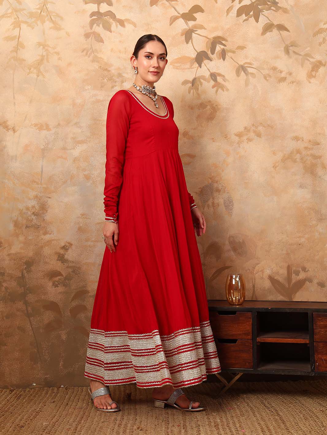 Maroon Anarkali Kurta Set With Georgette Dupatta - Mahukaa