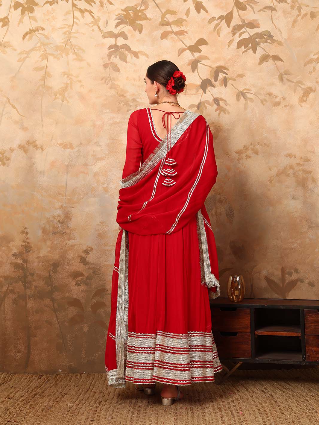 Maroon Anarkali Kurta Set With Georgette Dupatta - Mahukaa