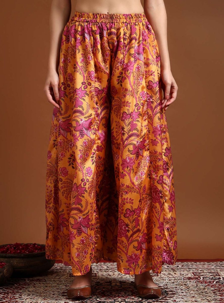 Mustard angrakha floral anarkali set with dupatta - Mahukaa
