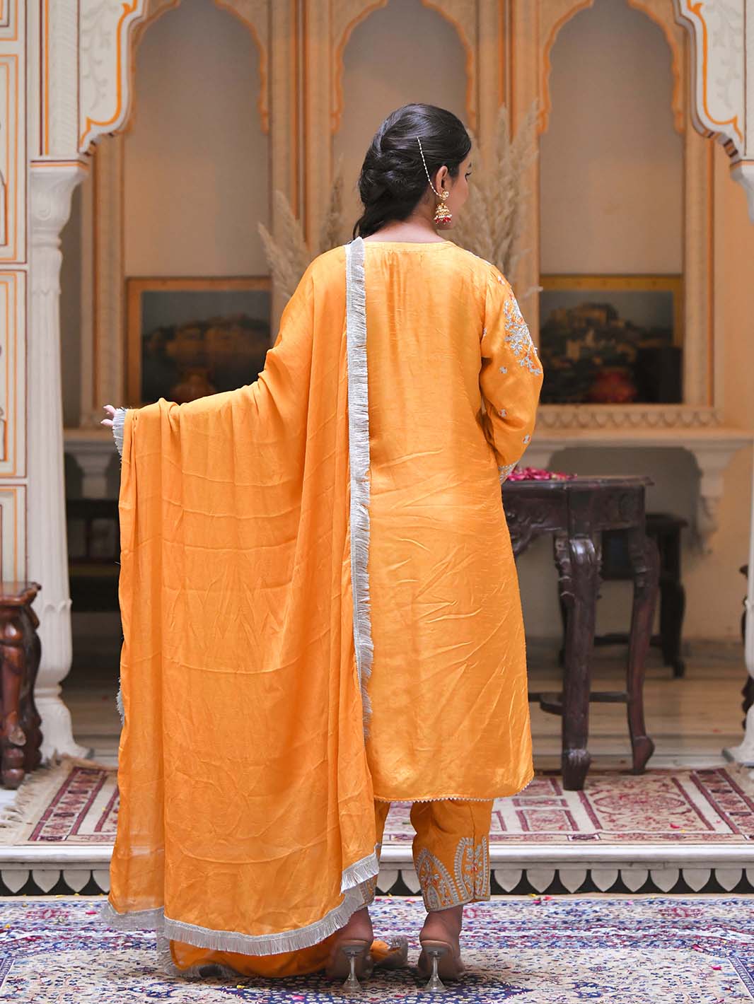 Mustard Yellow Embroidered Kurta Salwar Set - Mahukaa