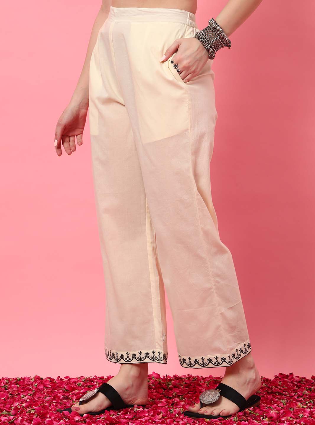 Kurta Set Pant Off - White Embroidered Pant