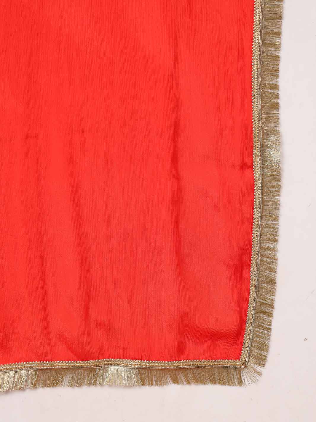 Orange Chanderi Silk Kurta with Georgette Sharara and Sequins Zari Lace Detailing - Mahukaa