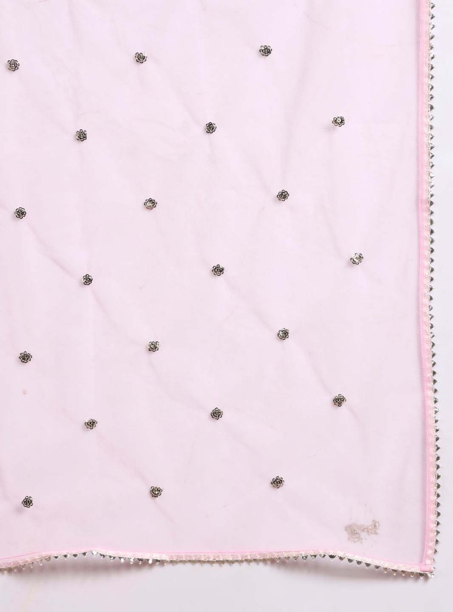 Pink Chanderi Straight Kurta Set with Mirror Work & Net Dupatta - Mahukaa
