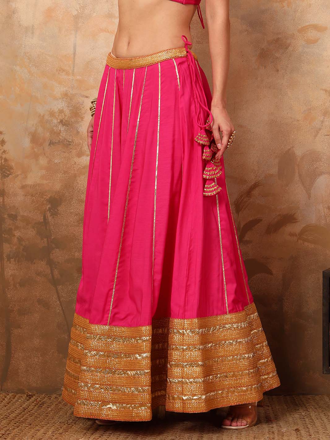 Pink Silk Blouse And Lehenga Set With Zari Embroidery - Mahukaa