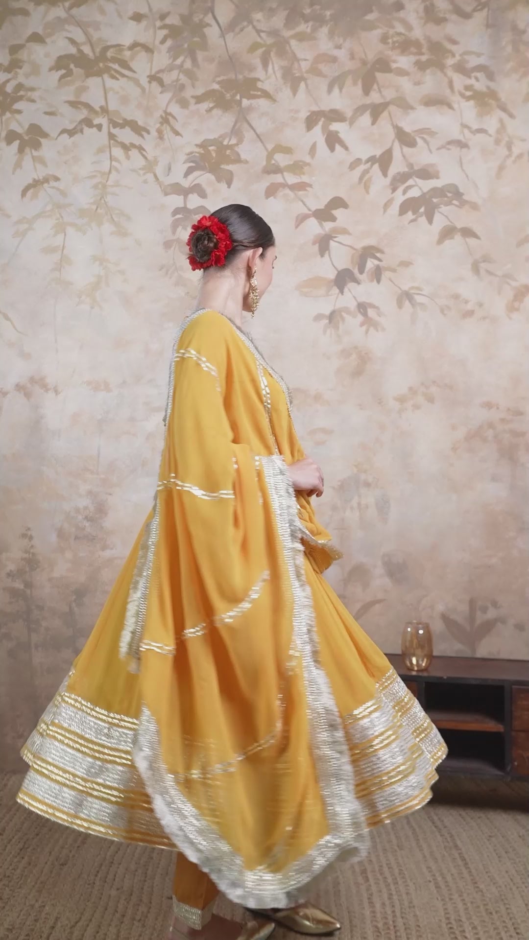 Vibrant Yellow Georgette Anarkali Set with Gota Lace and Dupatta