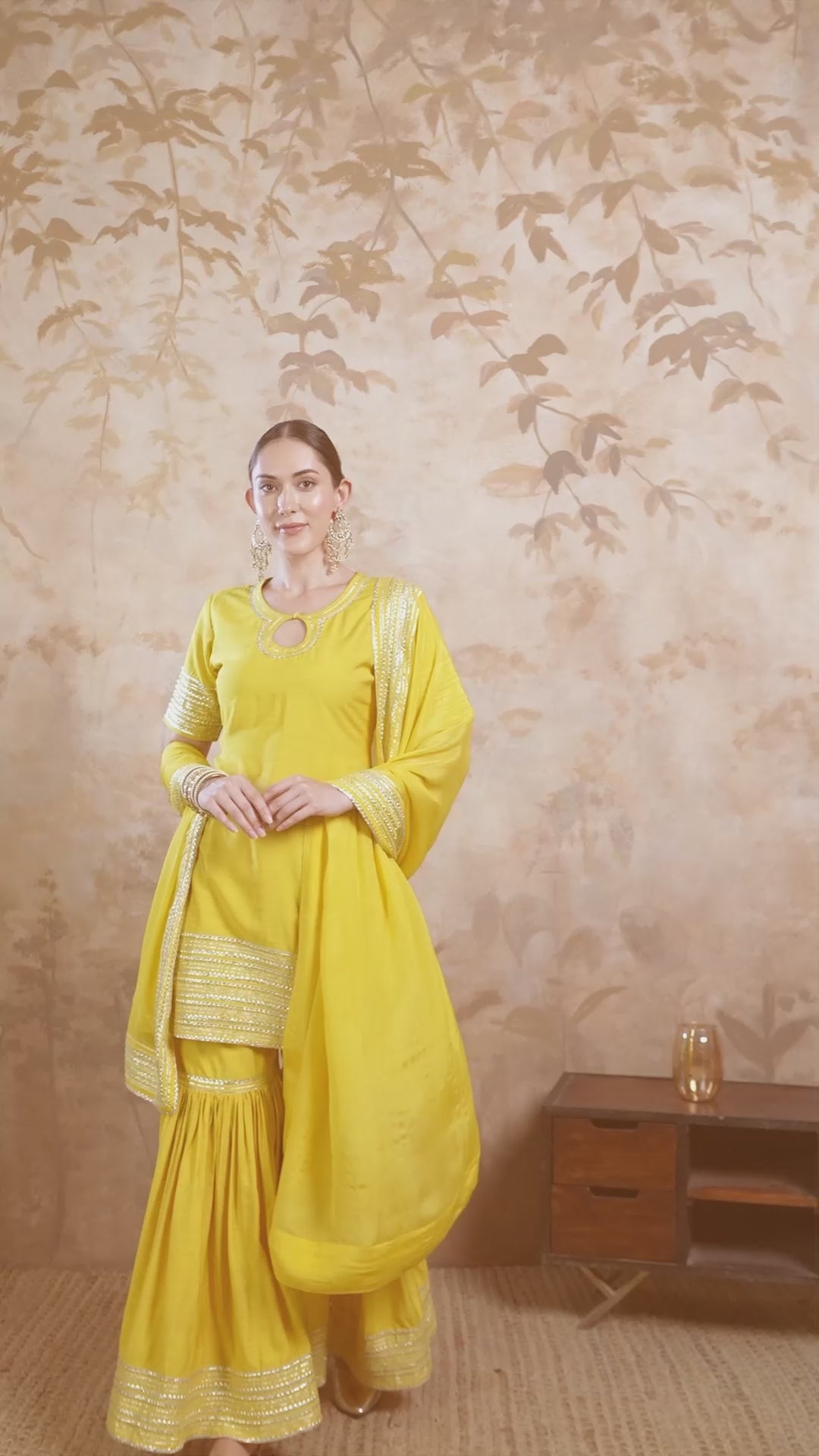 Corn Yellow Keyhole Neck Kurta Sharara Set with Dupatta
