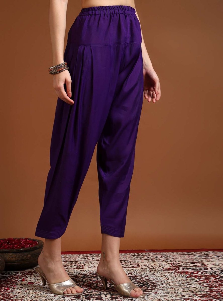 Purple Round V - neckline Anarkali Set with Yoke Embroidery & Dupatta - Mahukaa