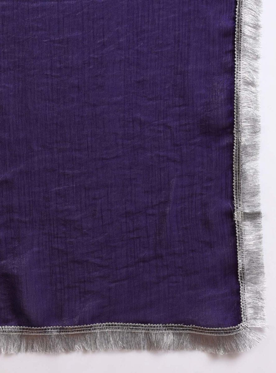 Purple Square V - Neck Zari Embroidered Kurta Set with Dupatta - Mahukaa