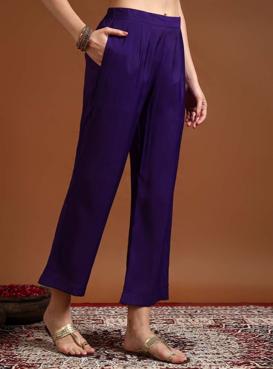Purple Square V - Neck Zari Embroidered Kurta Set with Dupatta - Mahukaa