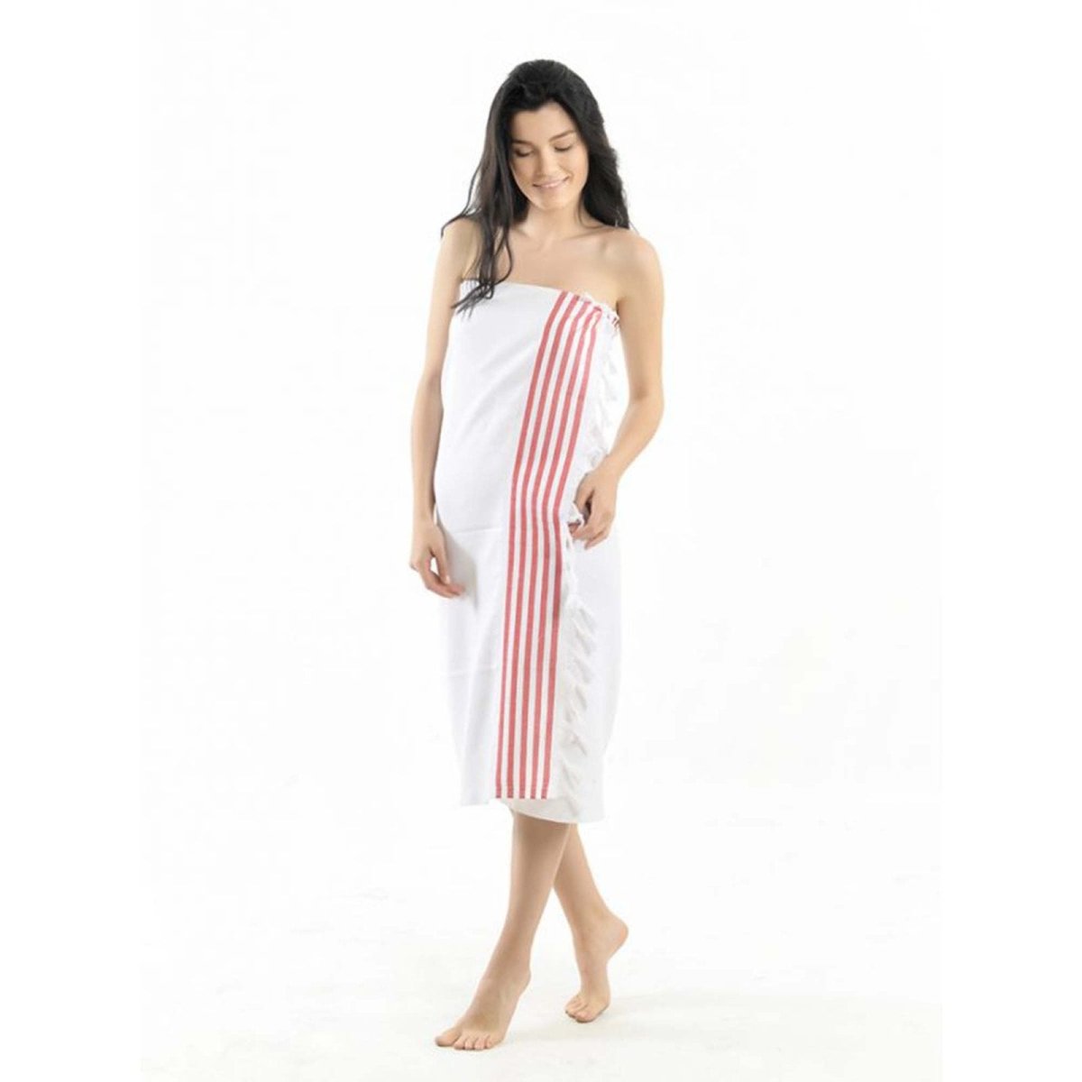 Turkish Peshtemal Towel Ð White with Red Stripe Detail | Feel Fine - Mahukaa
