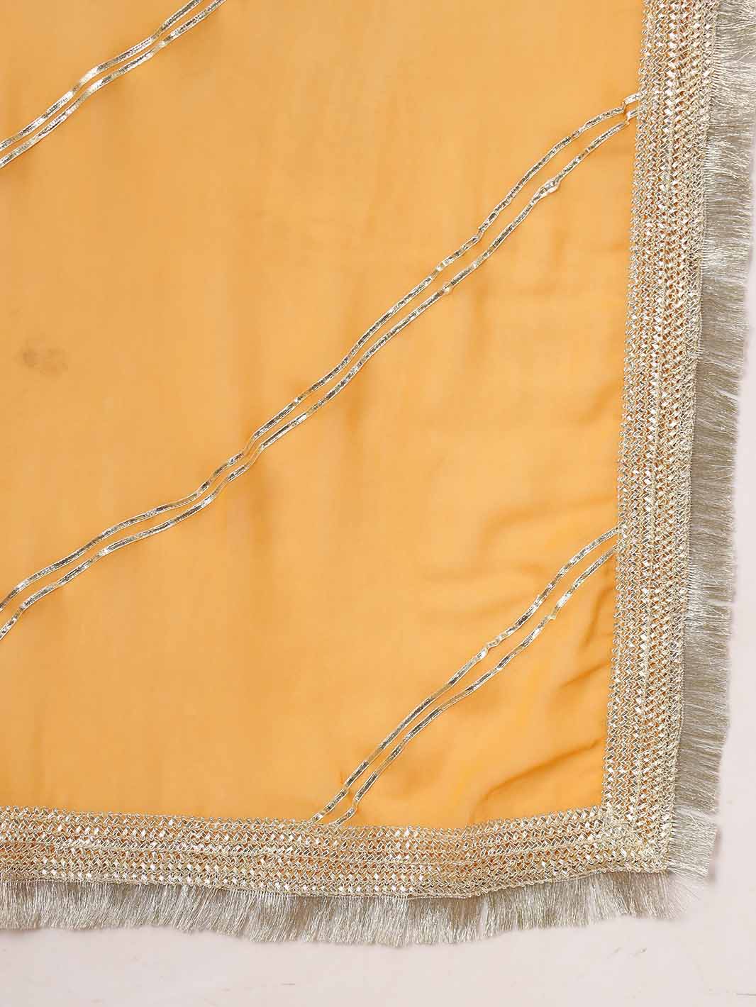 Vibrant Yellow Georgette Anarkali Set with Gota Lace and Dupatta - Mahukaa
