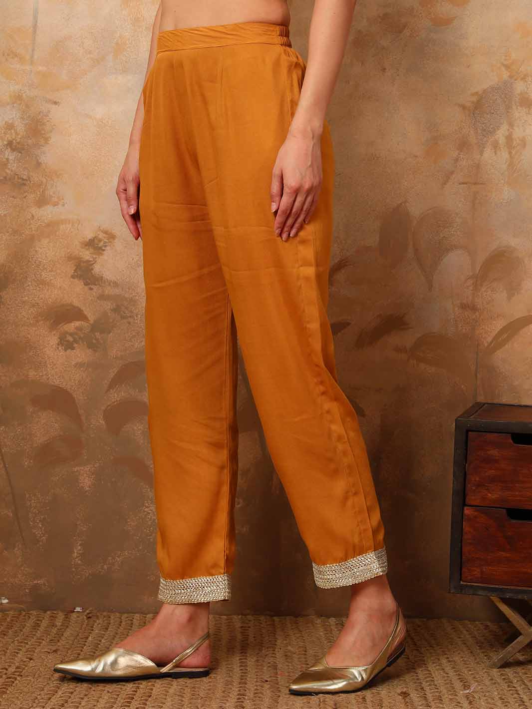 Vibrant Yellow Georgette Anarkali Set with Gota Lace and Dupatta - Mahukaa