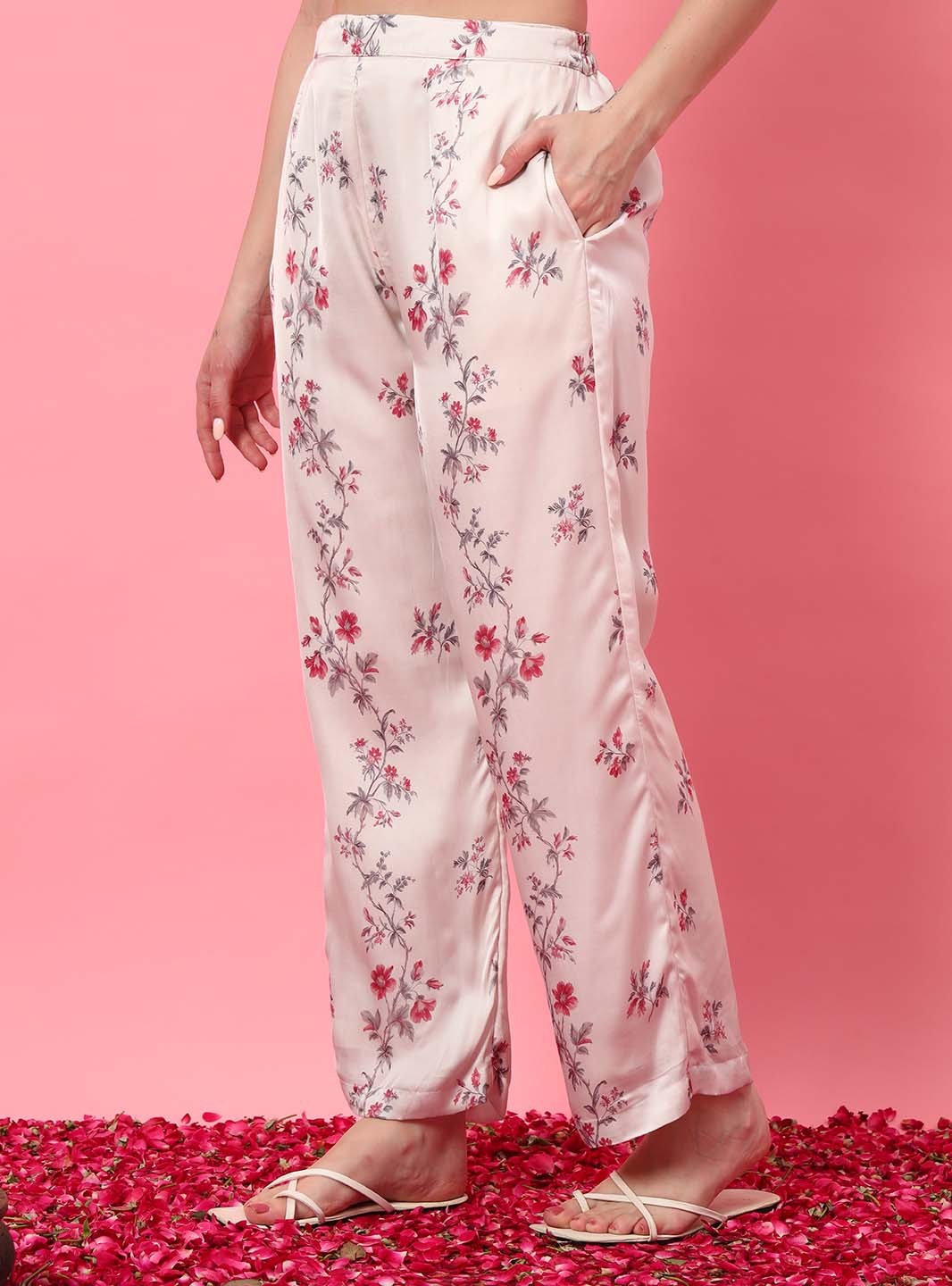 White Floral Spaghetti Strap Straight Kurta Set with Digital Print - Mahukaa