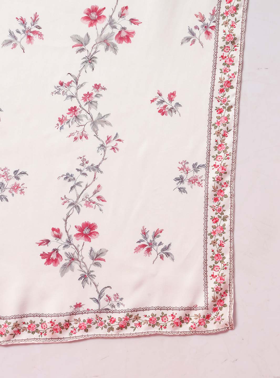 White Floral Spaghetti Strap Straight Kurta Set with Digital Print - Mahukaa