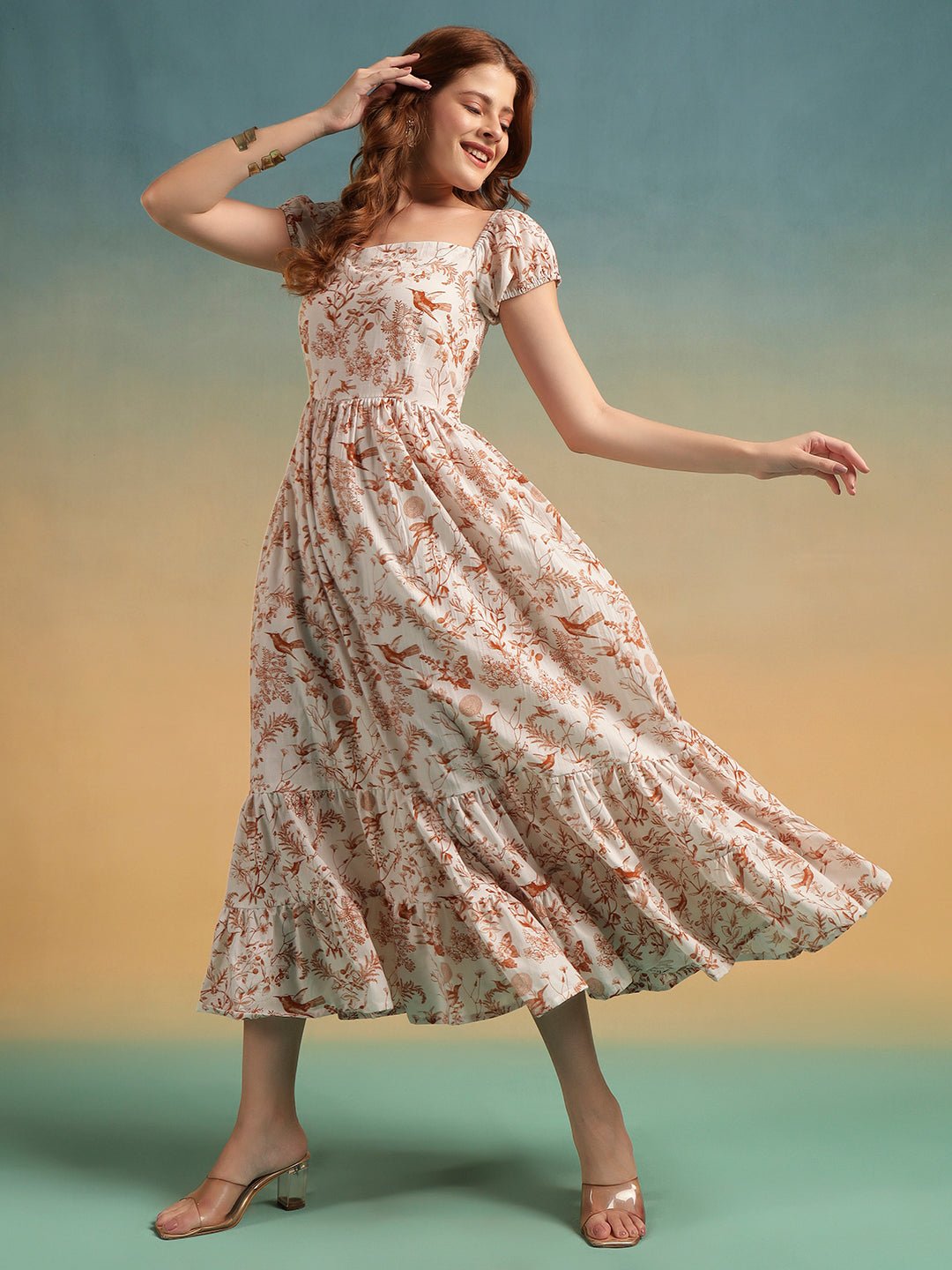 White Floral Tiered Off - Shoulder Dress - Mahukaa