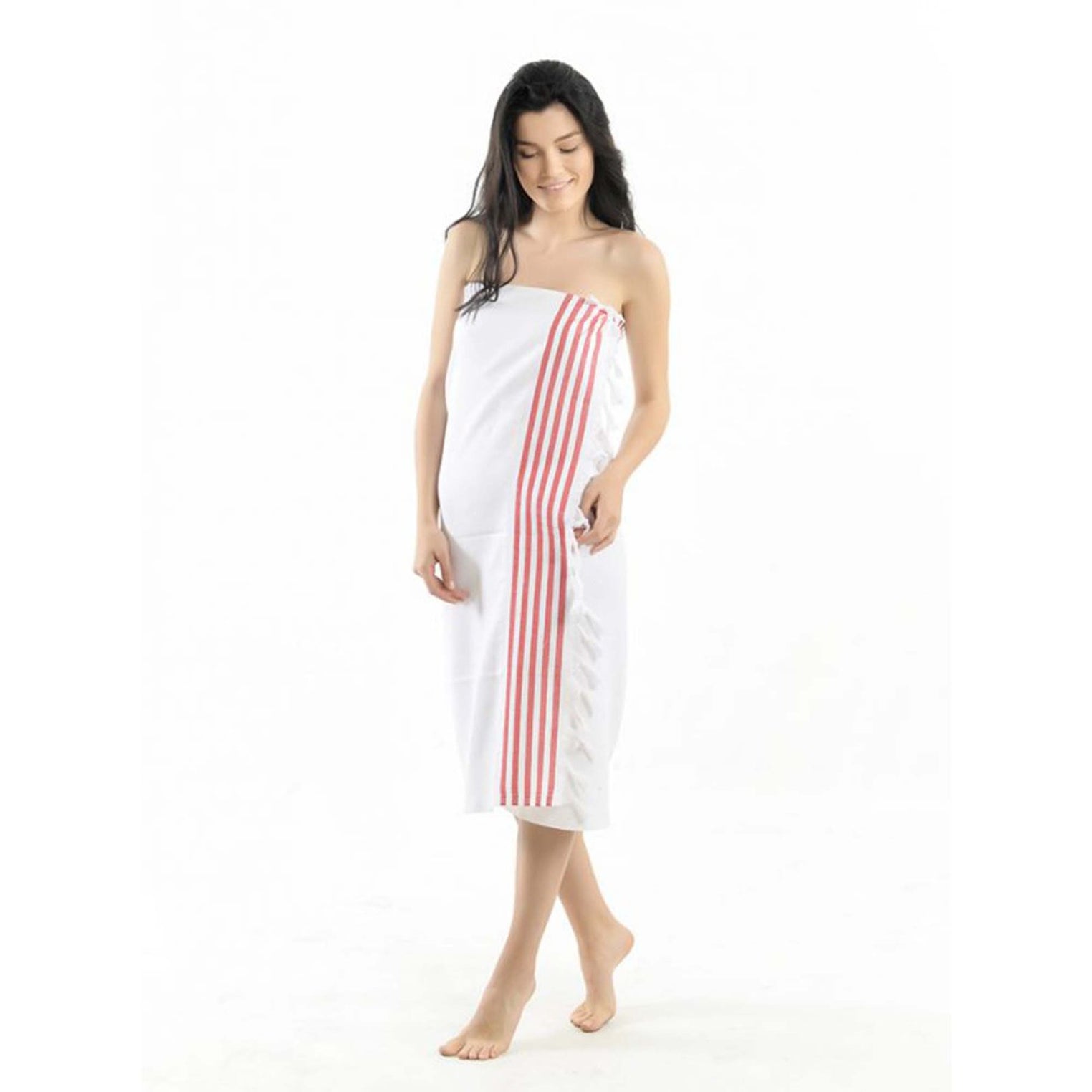 Turkish Peshtemal Towel Ð White with Red Stripe Detail | Feel Fine