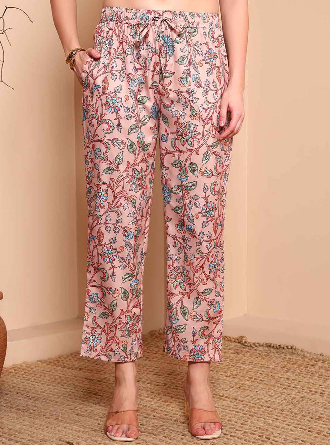 Beige Floral A - Line Co - ord Set with Notch Collar - Mahukaa