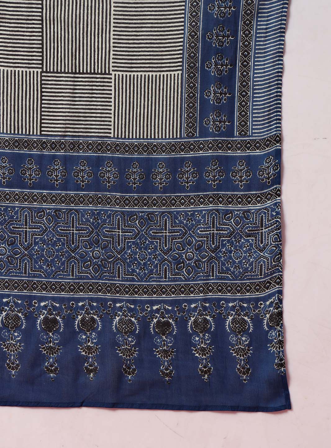 Blue Floral Embroidered York Anarkali Set with Round V - Neck - Mahukaa