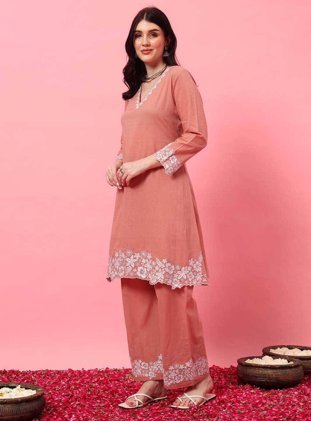 Blush Pink Embroidered Co - ord Set - Mahukaa