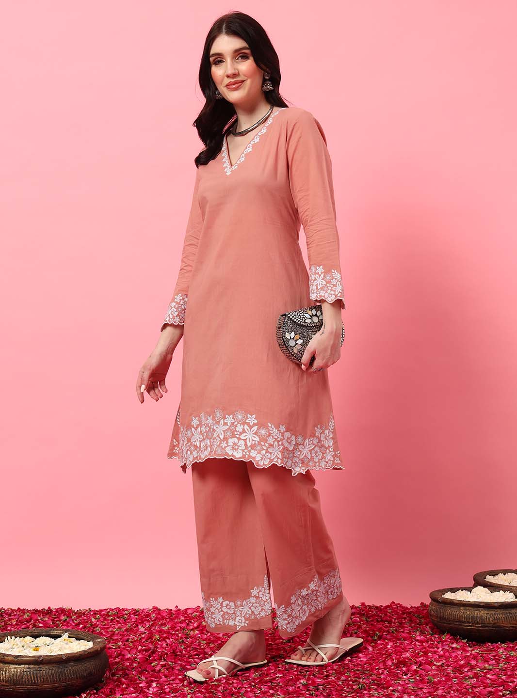 Blush Pink Embroidered Co - ord Set - Mahukaa