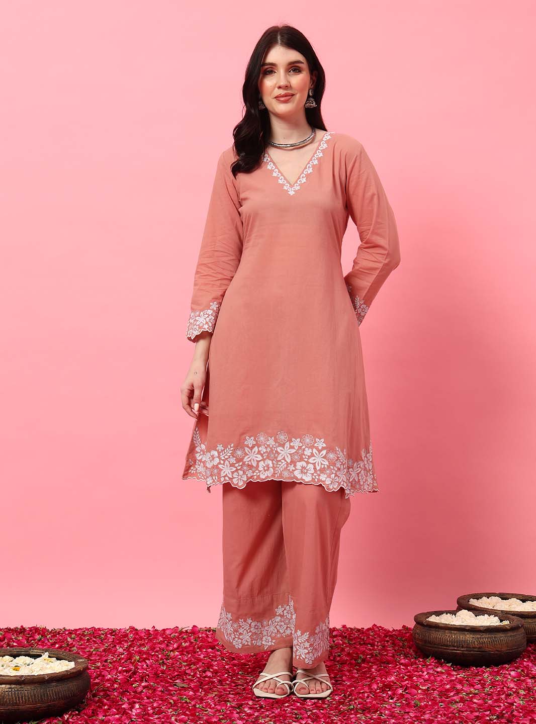 Blush Pink Embroidered Co - ord Set - Mahukaa