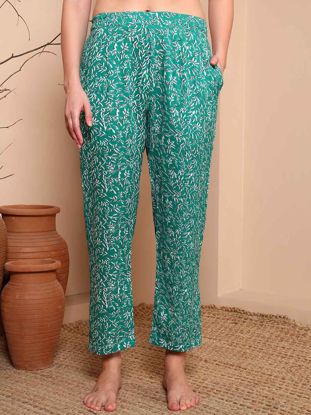 Green Floral Printed Co - ord Set with Shirt Collar - Mahukaa