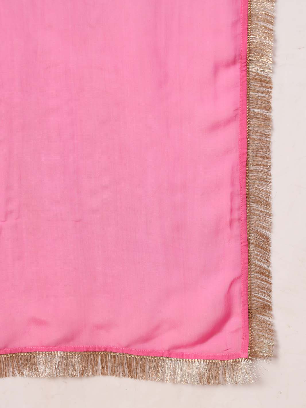 Light Deep Pink Embroidered Chanderi Silk Kurta Set - Mahukaa