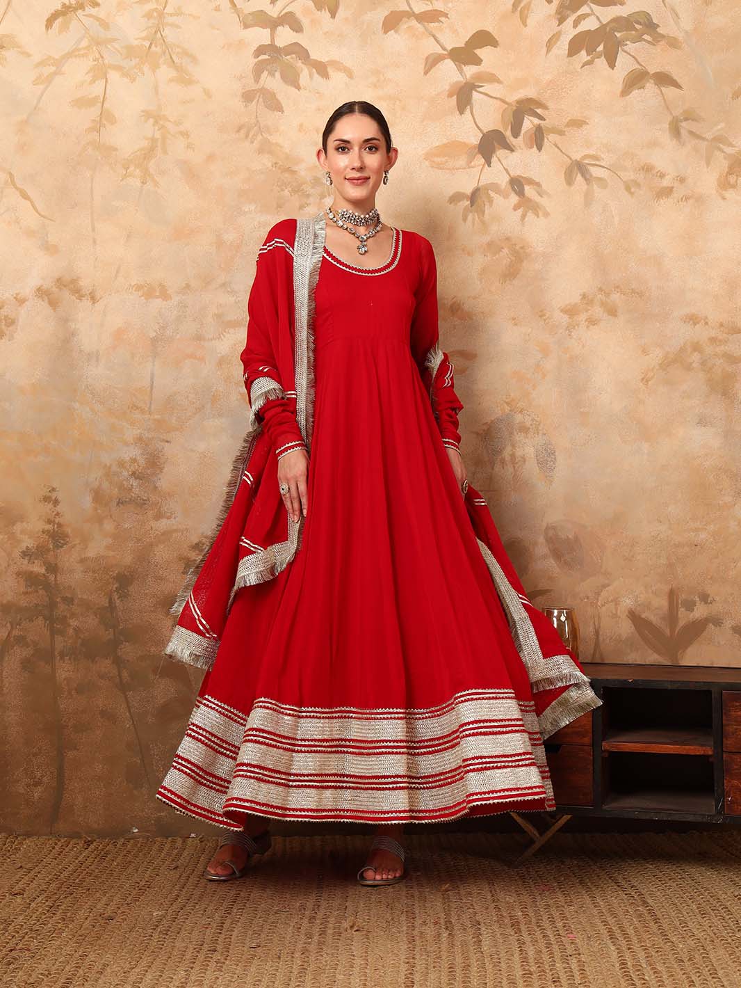 Maroon Anarkali Kurta Set With Georgette Dupatta - Mahukaa