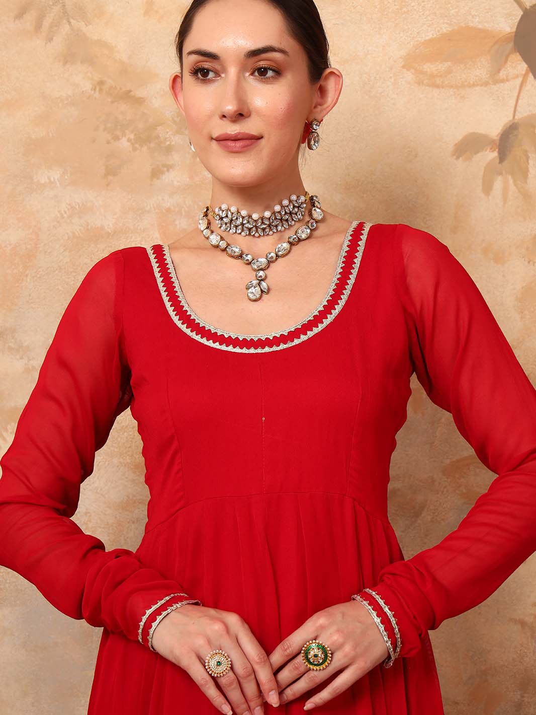 Maroon Anarkali Kurta Set With Georgette Dupatta - Mahukaa