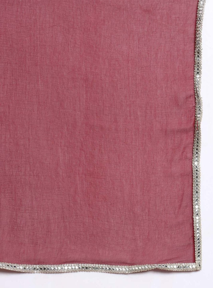 Maroon V - neckline Kurta Set With Embrodiry Detaling & Dupatta - Mahukaa