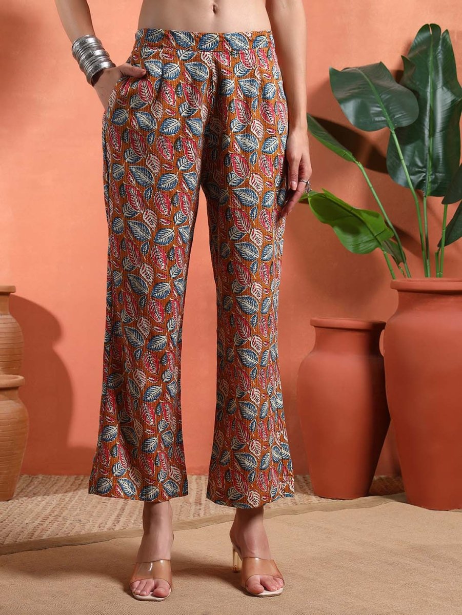 Mustard Floral V - Neck Straight Kurta Set - Mahukaa