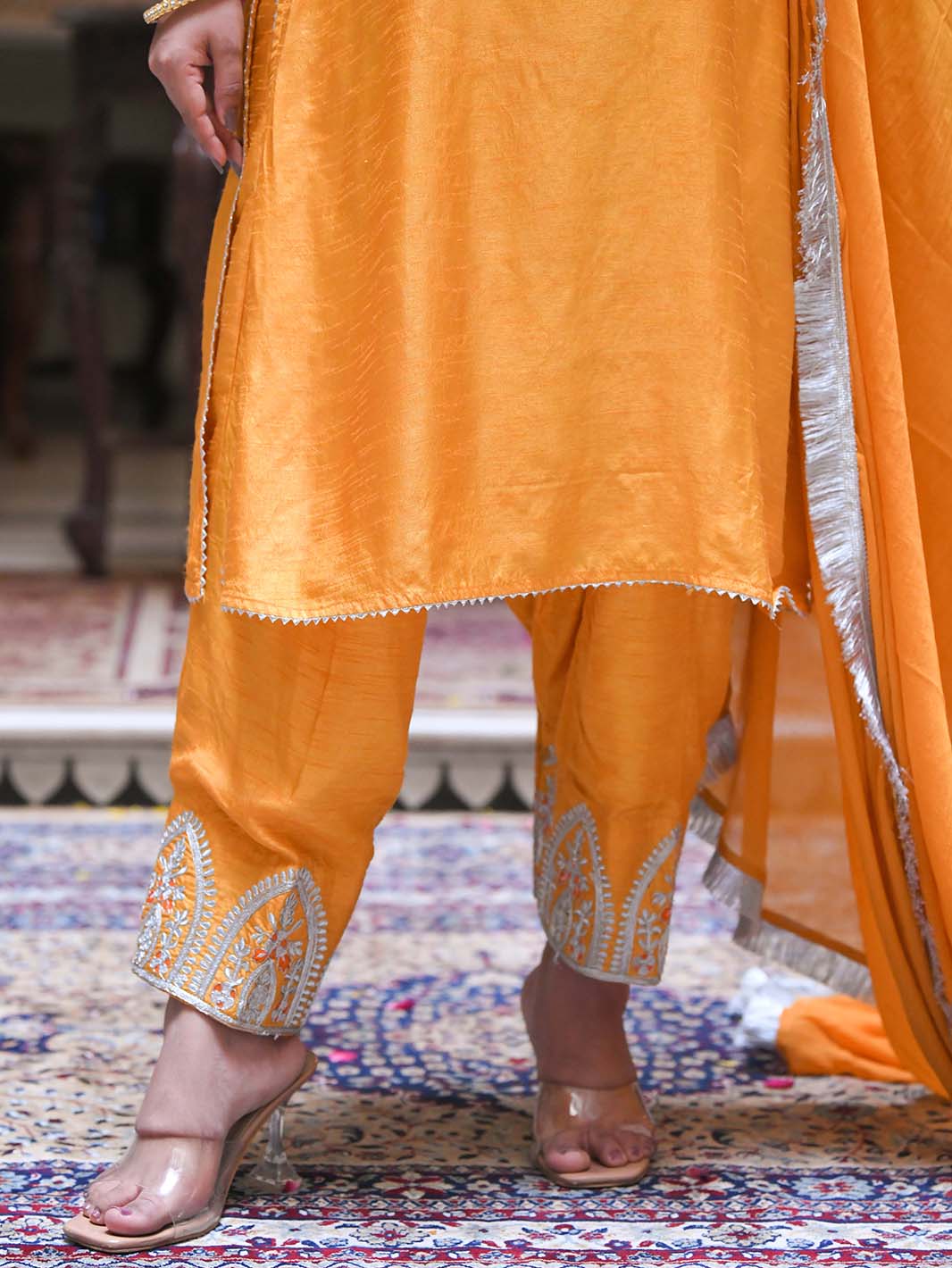 Mustard Yellow Embroidered Kurta Salwar Set - Mahukaa