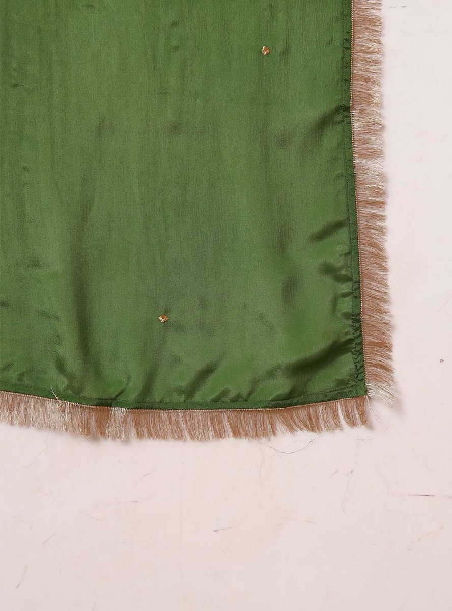 Olive Green Ari Work Hand Embroidery Silk Blend Kurta Set - Mahukaa