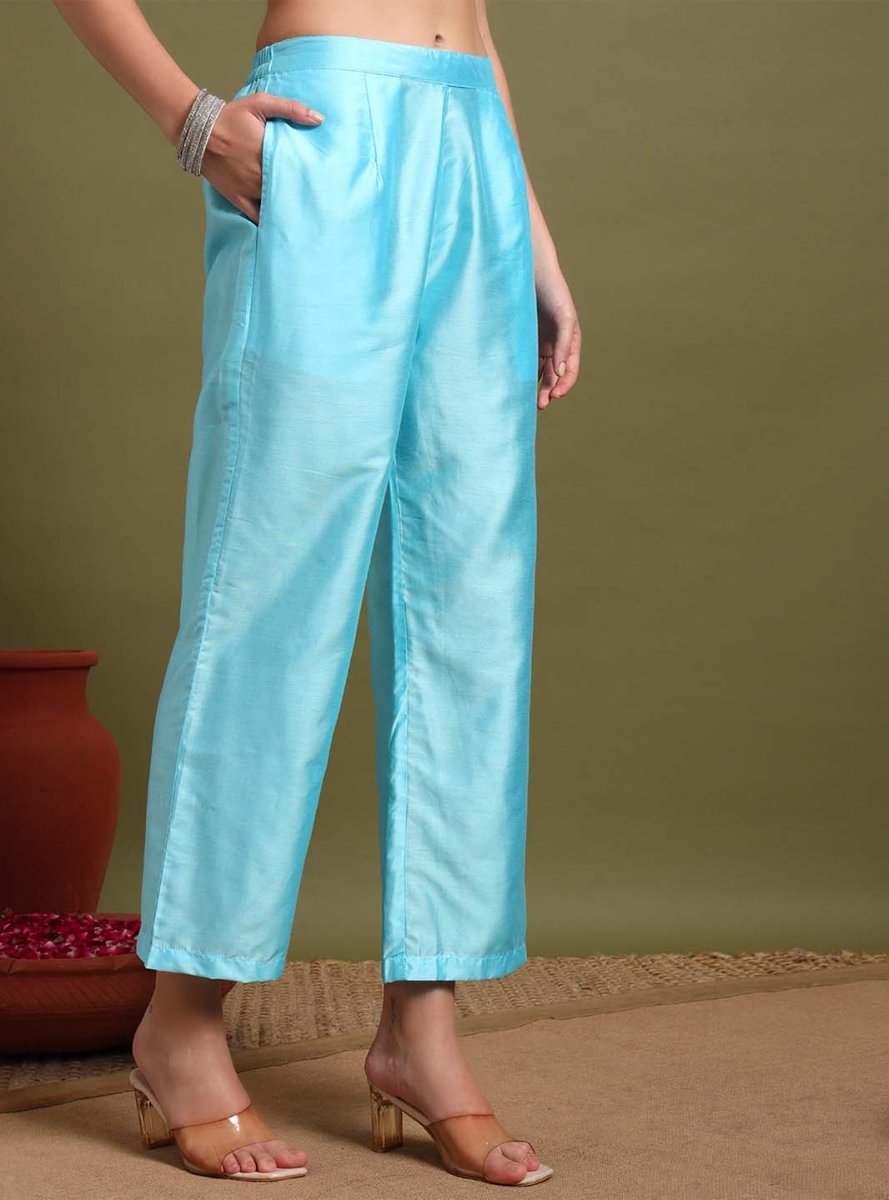 Powder blue dori & thread work embroidery kurta set with dupatta - Mahukaa